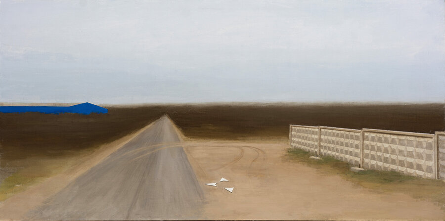 Pavel Otdelnov. Nowhere. Concrete fence. 2020. oil on canvas. 100x200. Private collection