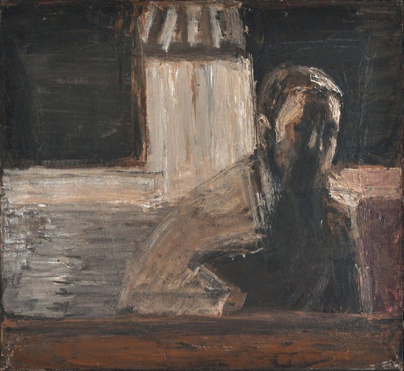 Self-portrait in the train. 70x80; oil on canvas; 2006