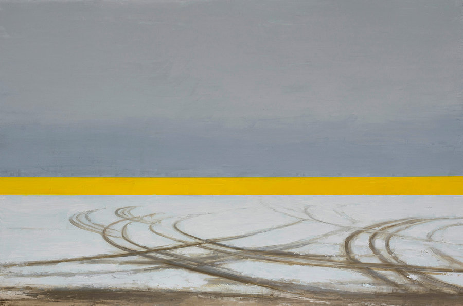 Павел Отдельнов. Пейзаж с жёлтым забором. 2016 х.м. 100х150. Частная коллекция, Барселона
