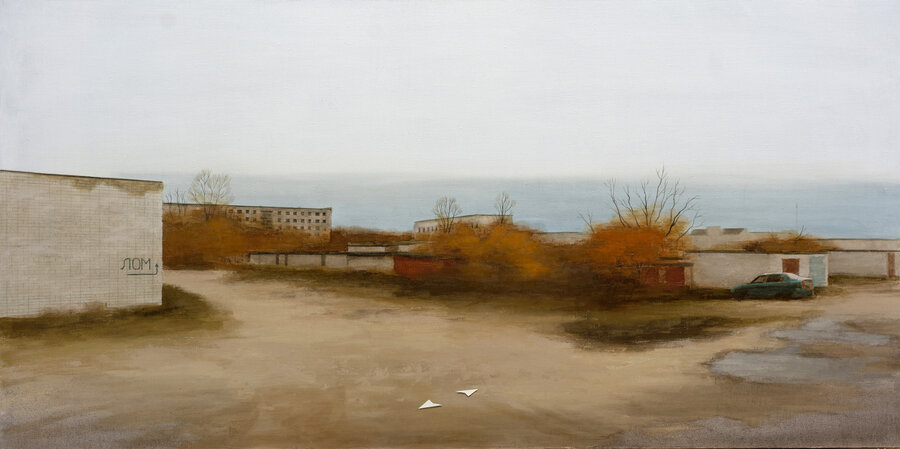 Pavel Otdelnov. Nowhere. Scrap-metal. 2020. oil on canvas. 100x200