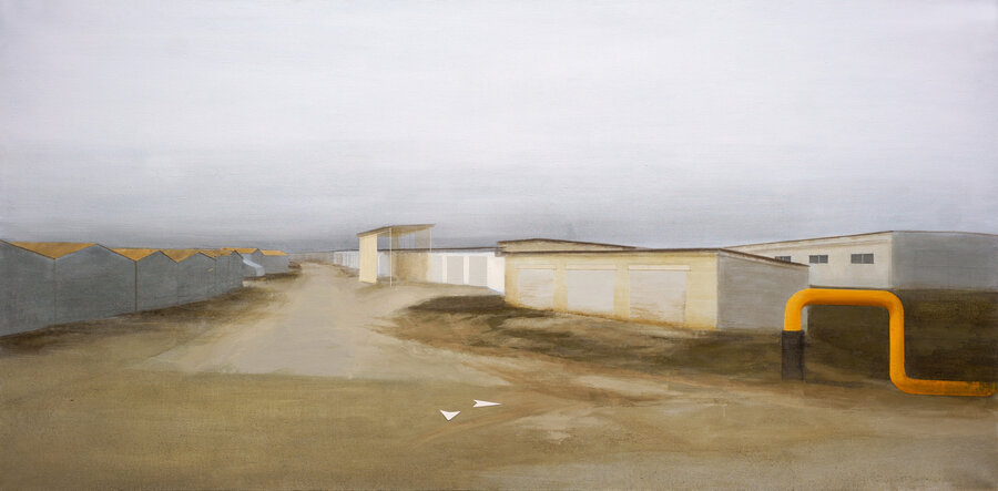Pavel Otdelnov. Nowhere. Yellow tube. 2020. oil on canvas. 100x200