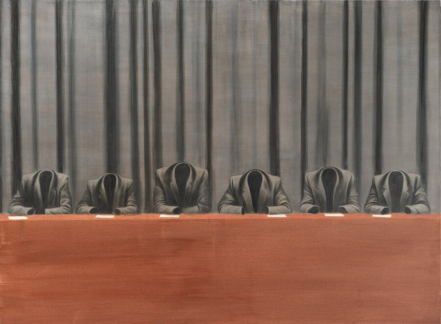 Pavel Otdelnov. Grey Suits. 2022. acrylic on canvas. 110x150